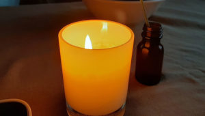 candle on a table